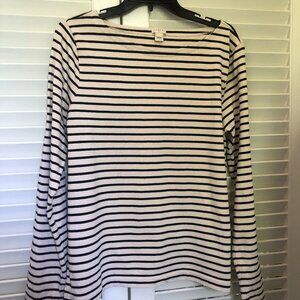 J. Crew Classic Ivory/Black Striped Long Sleeve Top
